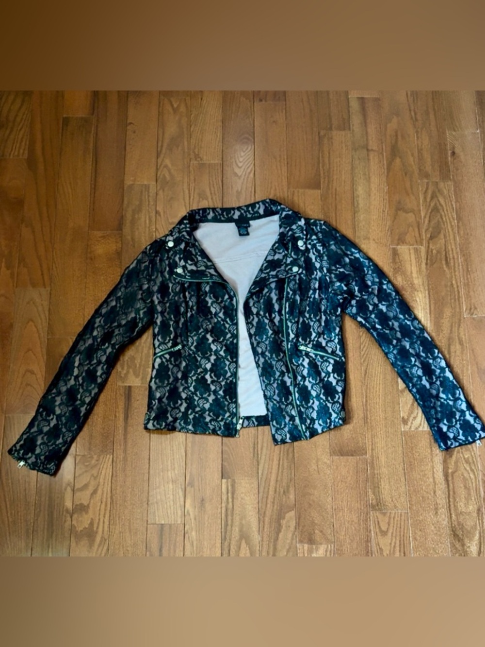 Lace Overlay Moto Jacket - Black